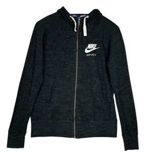 Nike Just Do It Zip Hoodie Womens Medium Black Athletic Full Zip Sweatshirt Logo